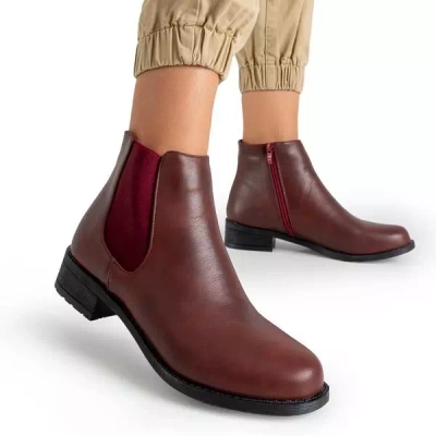 OUTLET Women's maroon Chelsea boots with flat heels Timea - Footwear