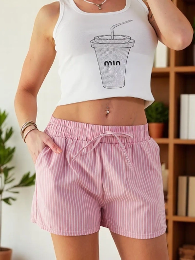 Royalfashion Women's shorts with an elastic waistband and drawstrings in a striped pattern