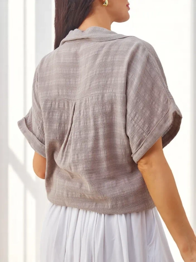 Royalfashion Women's cotton shirt with embossing and short sleeves