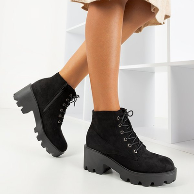 Black flat-heeled lace-up ankle boots Buster - Footwear