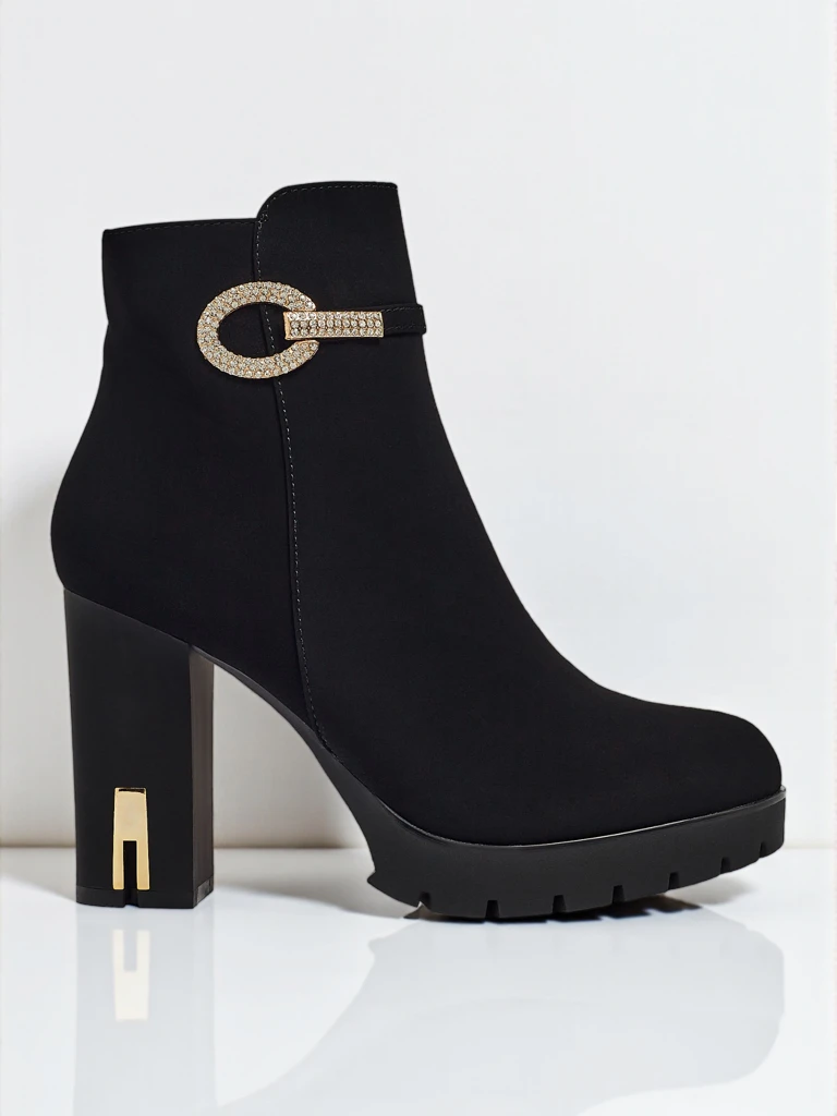 Luna Black Elegant Heeled Ankle Boots