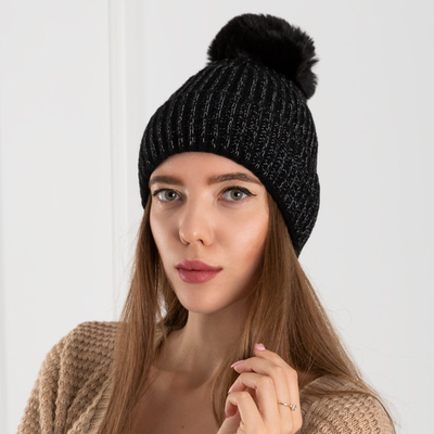 Black hat with pompom for women - Accessories