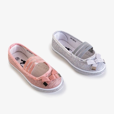 OUTLET Children's pink brocade ballerinas with a bow Tryfonia - Shoes