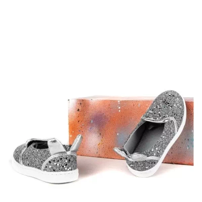 Szare brokatowe dziecięce slip-on Babyboom  - Obuwie