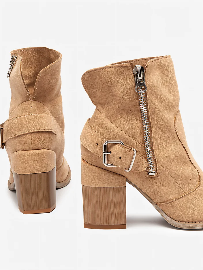 Light brown eco suede women's boots on the post Emrica - Footwear