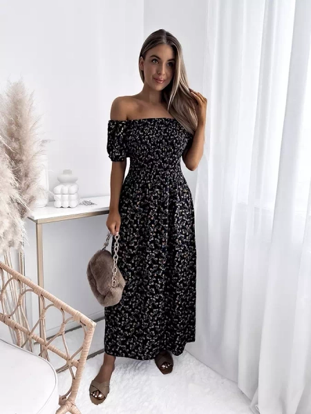 Floral black women's midi dress - Clothing
