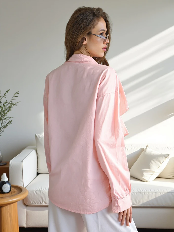 Рубашка Royalfashion из хлопка, украшенная воланами и застежкой на пуговицы