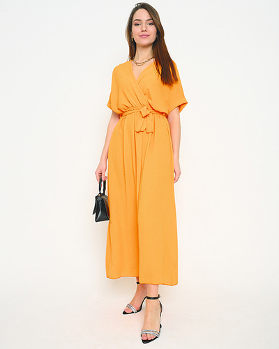 Orange ladies straight dress with envelope neckline - Clothing