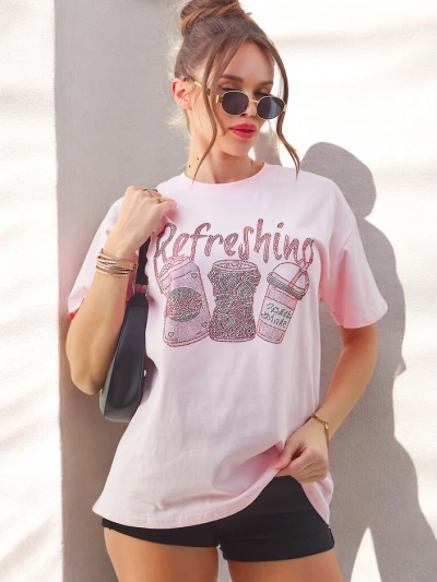 Royalfashion Cotton women's t-shirt with rhinestone print