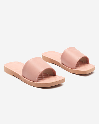 Pink eco-leather women's slippers with a quilted Parekis insert - Footwear