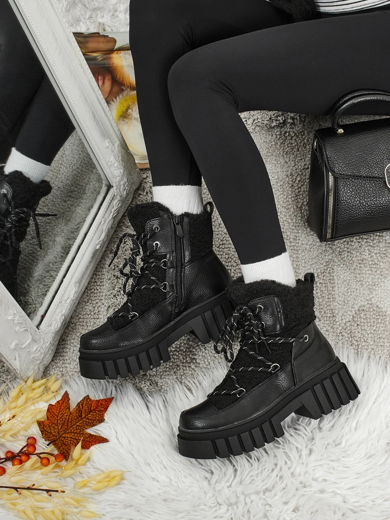 Lav: Damskie botki workery z kozuszkiem Cindora