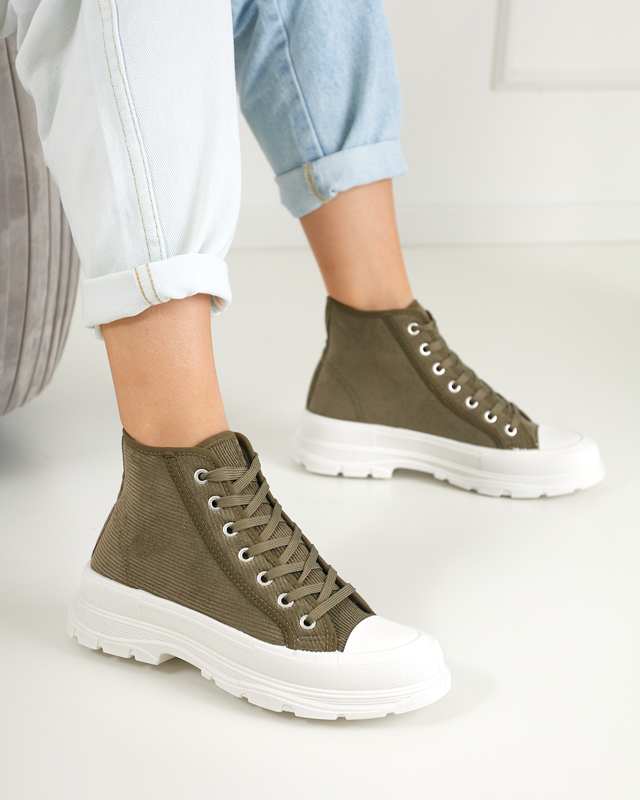 Green women's high ribbed sneakers Somali - Footwear