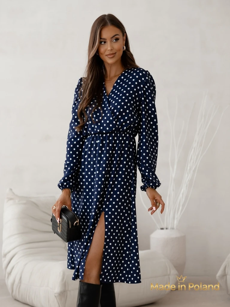 Women's Midi Dress in Polka Dots Midnight Bloom