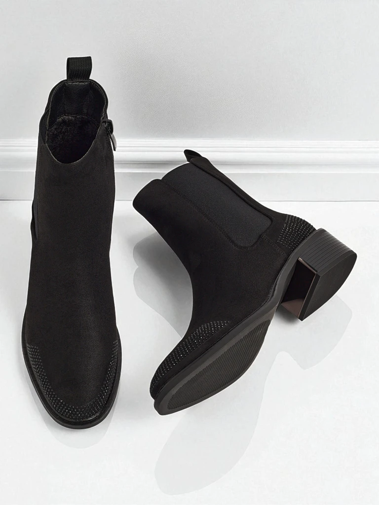 Ботильоны женские из эко-замши, украшенные цирконами TangleMist