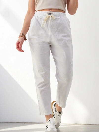 Royalfashion Kokvilnas taisnas sieviešu bikses ar jostas saiti