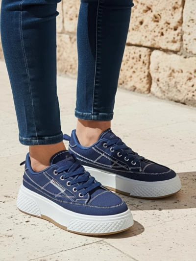Callista women's platform sneakers navy blue fabric spring-summer