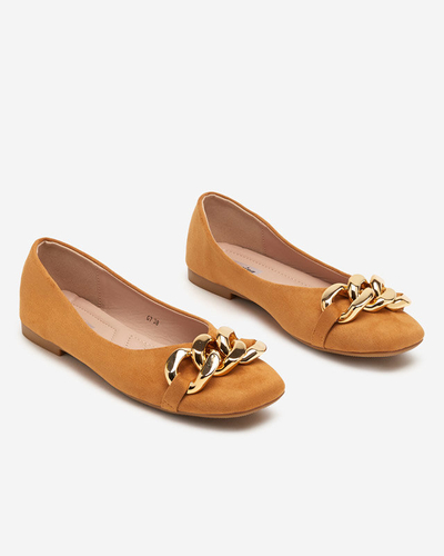 Brown women's ballerinas with Caviene ornament - Footwear