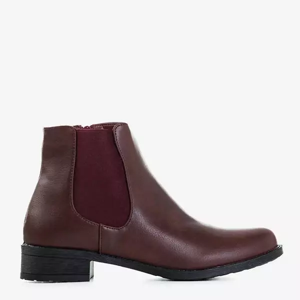 OUTLET Women's maroon Chelsea boots with flat heels Timea - Footwear