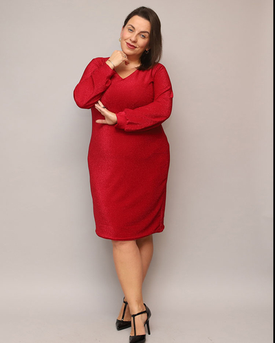 Royalfashion Glittering women's dress before the knee in red PLUS SIZE