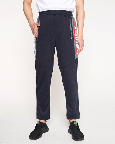 Navy blue men's sweatpants with inscriptions - Clothing