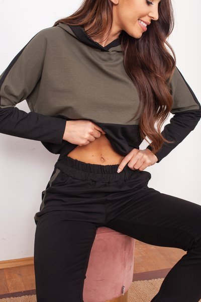 Black and green women's tracksuit set with stripes - Clothing