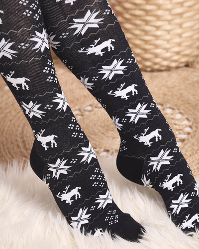 Women's Christmas over-the-knee socks in black- Underwear
