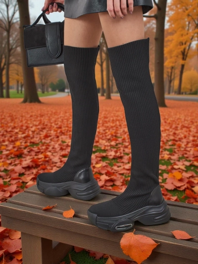 Ravmora Women's Long Slip-on Boots on a Thick Sole