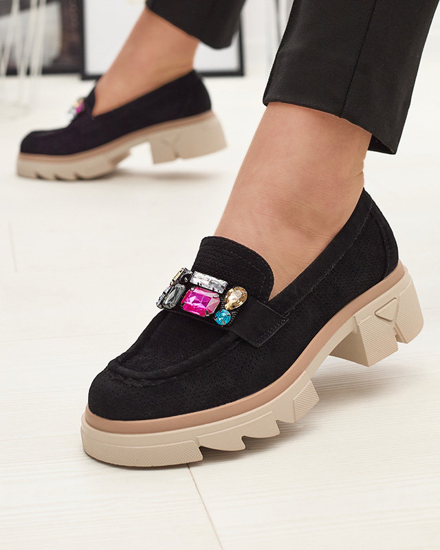 Черные ажурные женские мокасины с декором Bokkso - Обувь