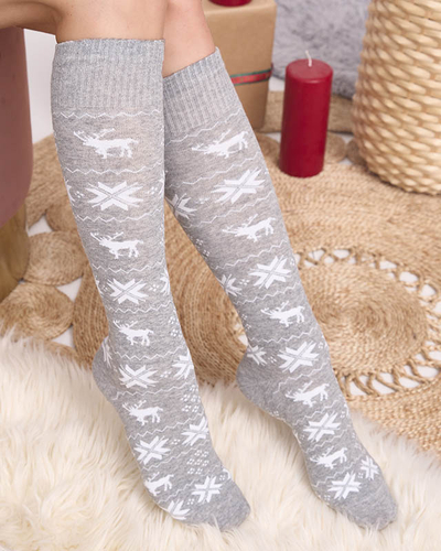 Women's light gray long Christmas socks - Underwear