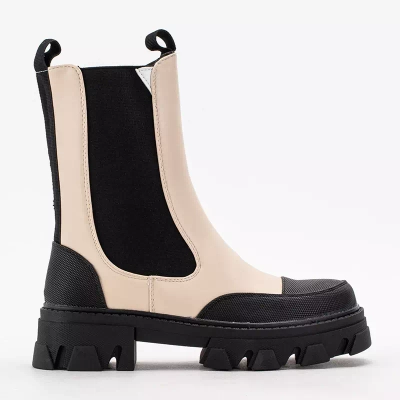 OUTLET Beige women's boots on a massive Rosidi sole - Footwear
