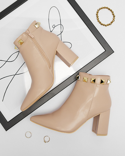 Beige women's boots decorated with studs Sertika - Footwear