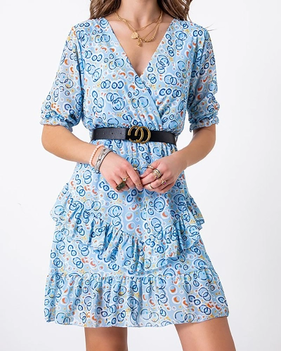 Blue women's mini dress with patterns - Clothing