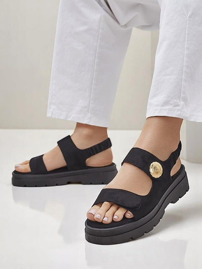 Royalfashion Anthea Nero Women's Sandals – black suede, 5 cm platform