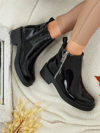 Lakierowane Botki damskie eko skórzane Calvera