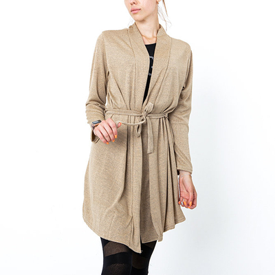 Women's khaki tied cardigan - Clothing
