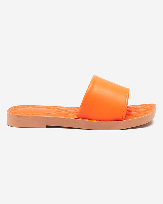 Orange eco-leather women's slippers with a quilted Parekis insert - Footwear