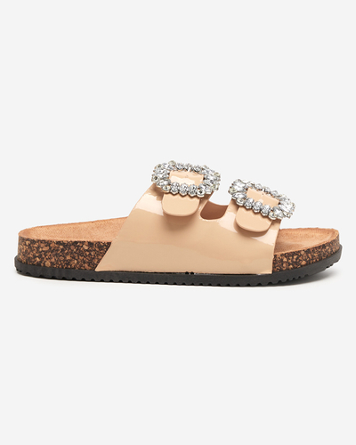 Beige women's slippers with decorated clasps. Olimika - Footwear