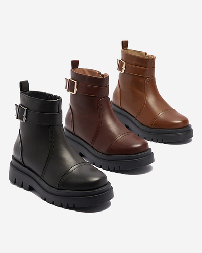 Dark brown women's boots with buckle Utilas - Footwear