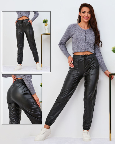 Royalfashion Fleece-lined women's eco leather pants in black