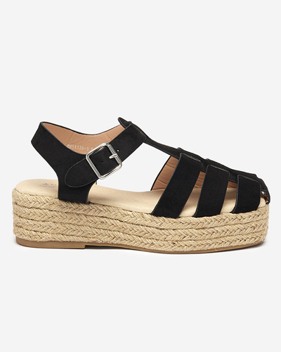 Melnas eko-zamšādas sieviešu sandales uz Keniso platformas - Apavi