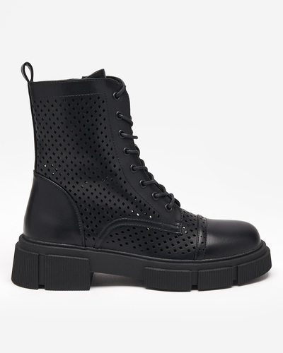 Women's black openwork ankle boots with a flat heel Rolika - Footwear