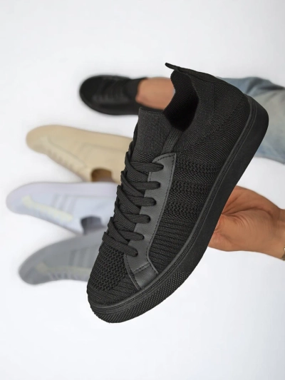 Livia Nero women's sneakers - black fabric and eco-leather sneakers on a flat sole