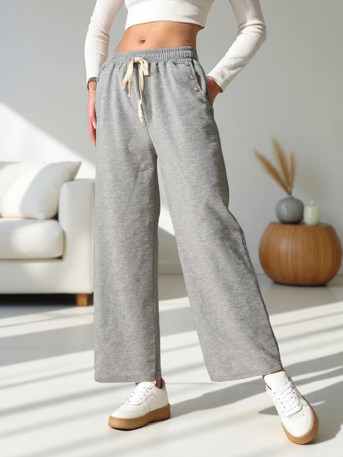 Royalfashion Women's Wide Woven Sweatpants with Zirconia