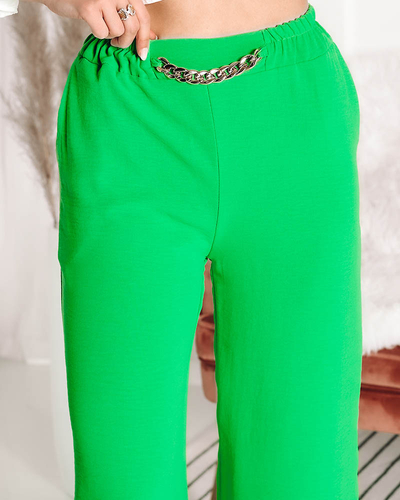 Women's wide green palazzo pants with chain - Clothing
