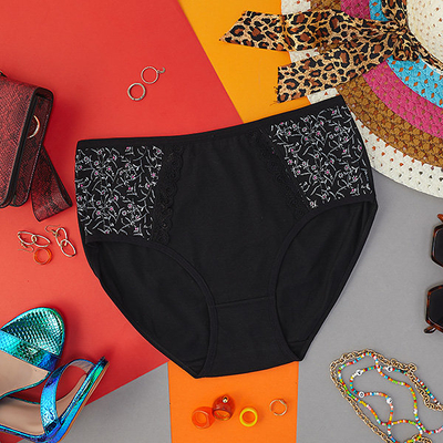 Black panties with print. PLUS SIZE- Underwear