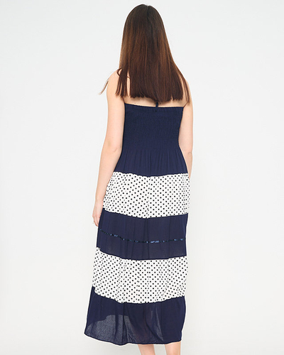 Navy blue maxi skirt with polka dots PLUS SIZE - Clothing