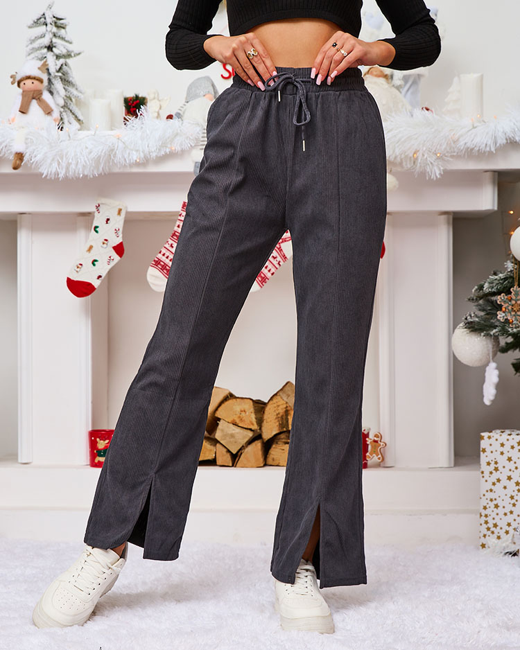 Royalfashion Tumši pelēkas velvetes auduma sieviešu bikses