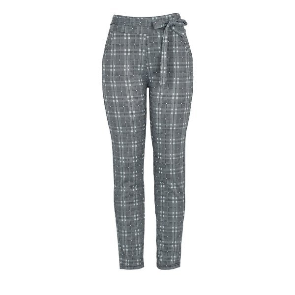 Gray checkered fabric trousers - Pants 1