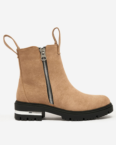 Royalfashion Brown eco-suede boots with strap and zippers Redmisala