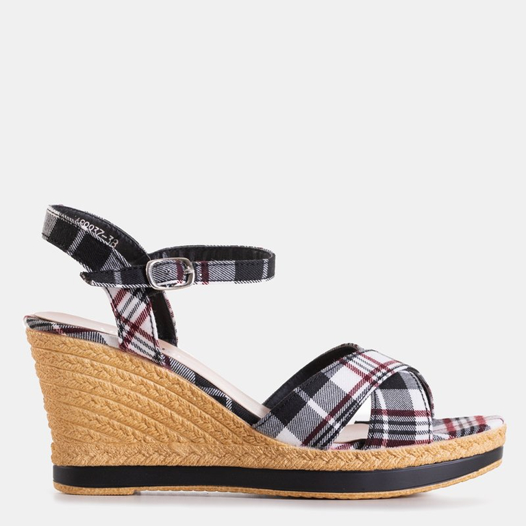 Women's black checkered wedge sandals Luqio - Shoes